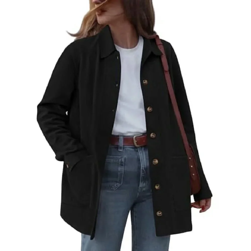 Faux Suede Button-Down Jacket Women's Size M Long Sleeve Shacket
